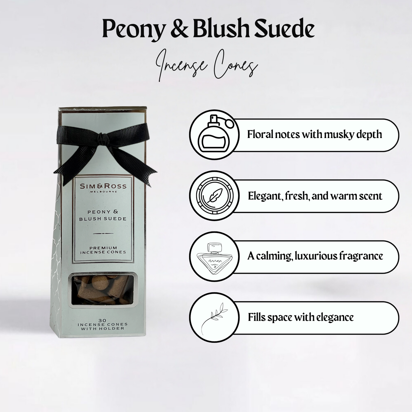 Incense Cones with Holder- Peony & Blush Suede (Pack of 2)
