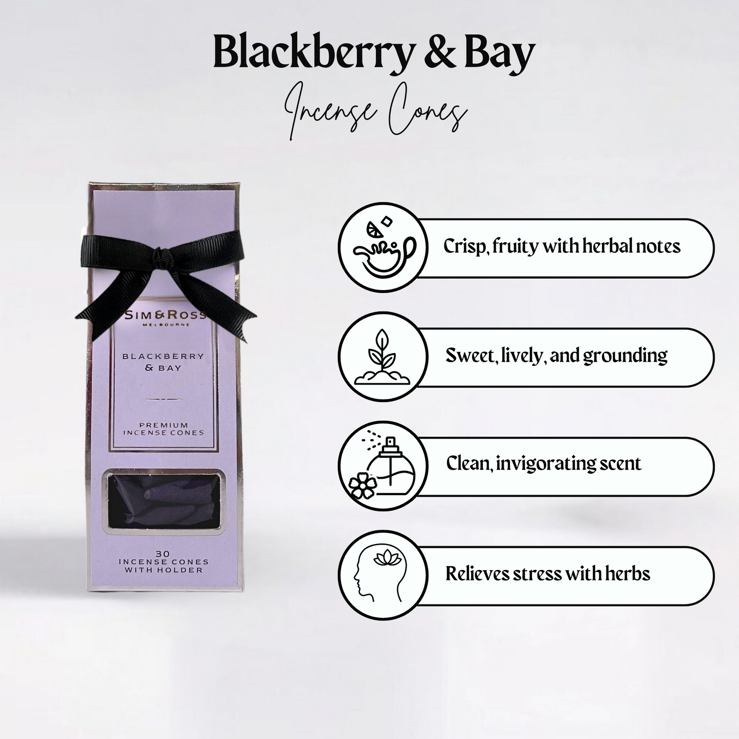 Incense Cones with Holder- Blackberry & Bay (Pack of 2)
