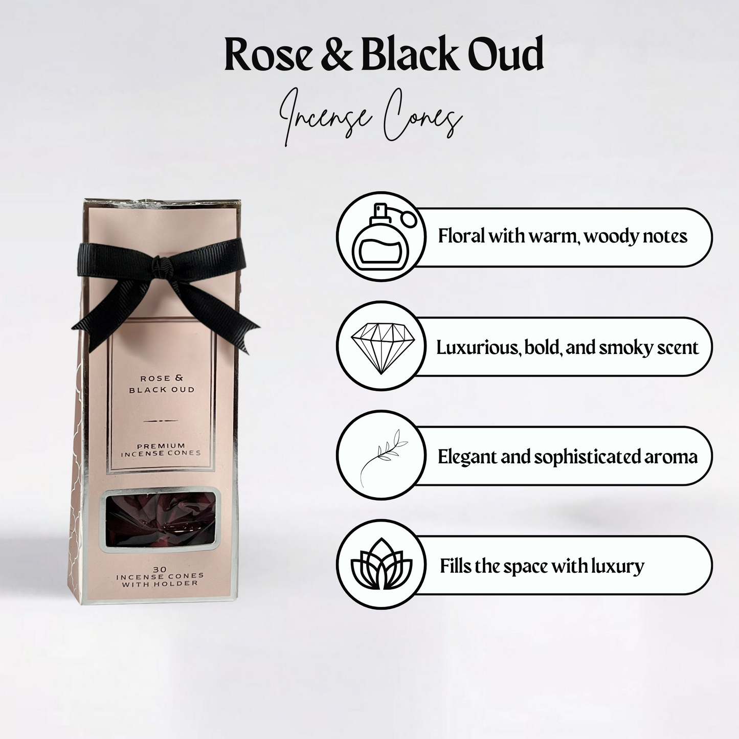 Incense Cones with Holder- Rose & Black Oud (Pack of 2)