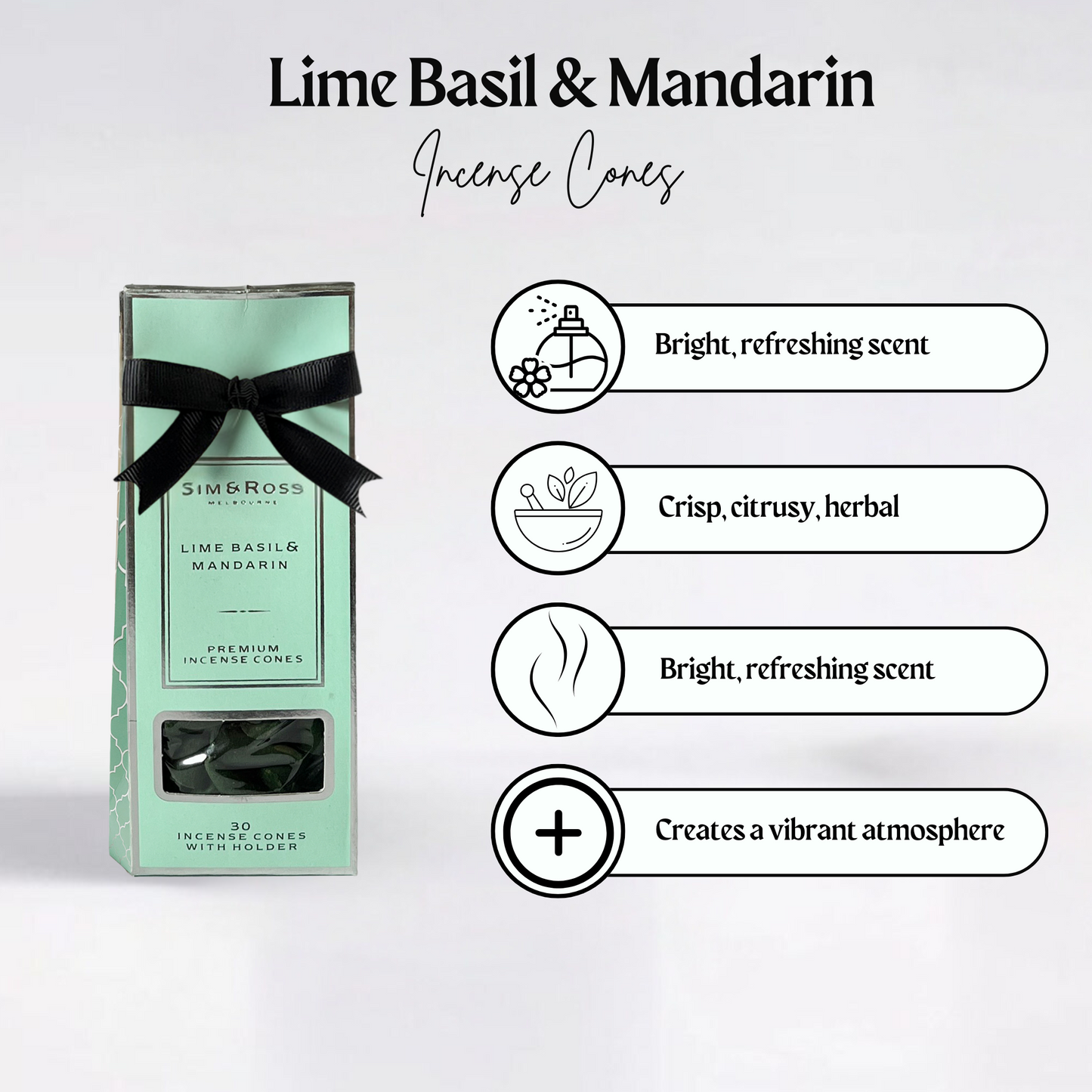 Incense Cones with Holder- Lime Basil & Mandarin (Pack of 2)