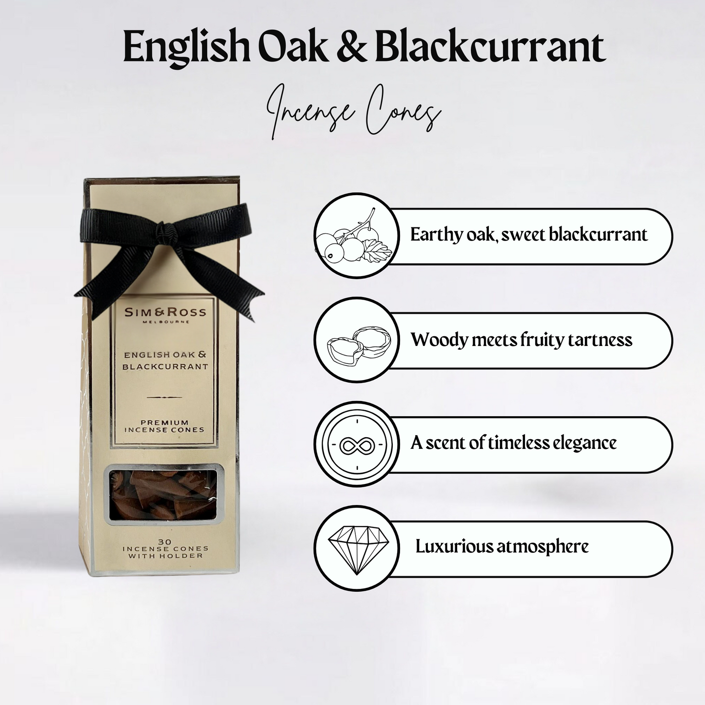 Incense Cones with Holder- English Oak & Blackcurrant (Pack of 2)