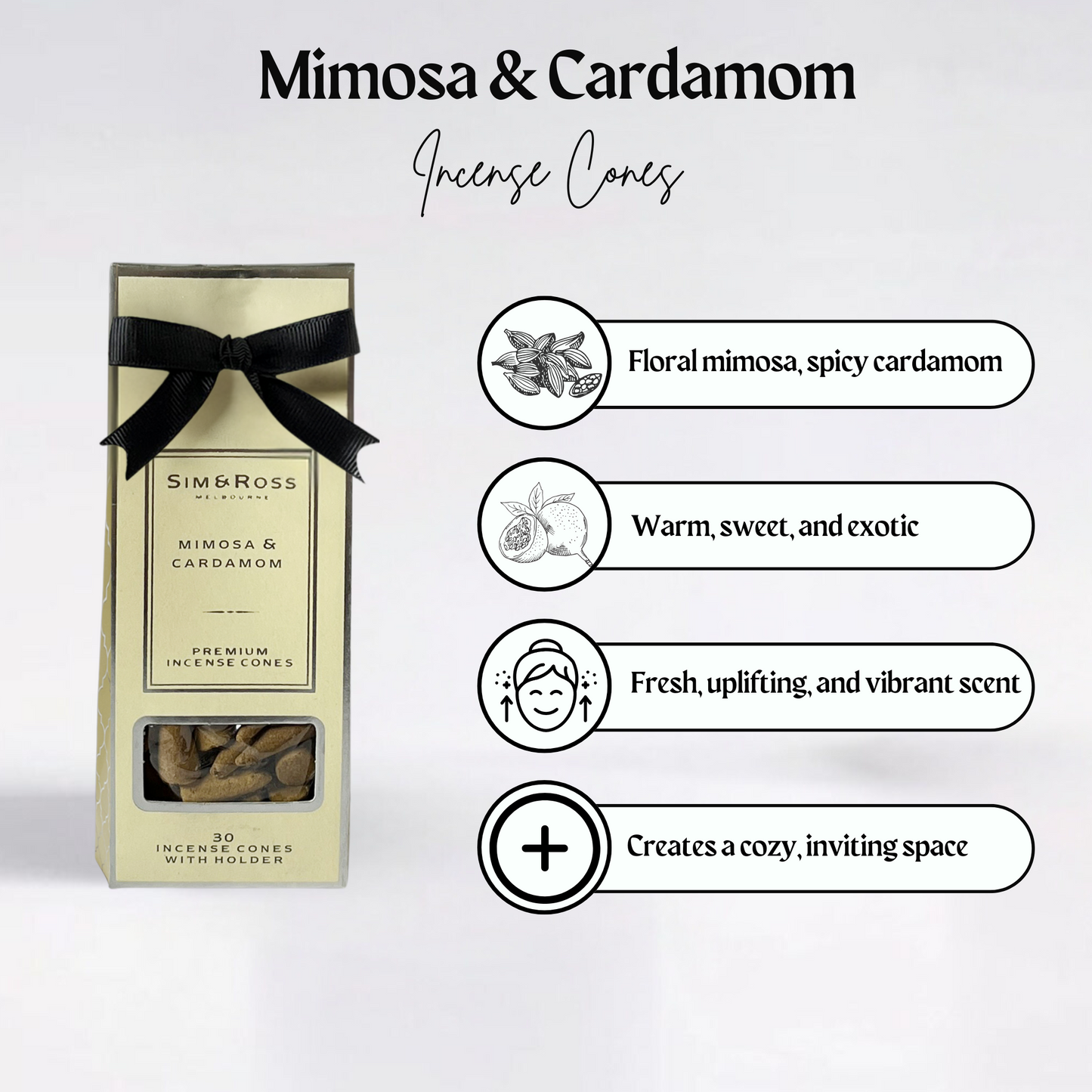 Incense Cones with Holder- Mimosa & Cardamom (Pack of 2)
