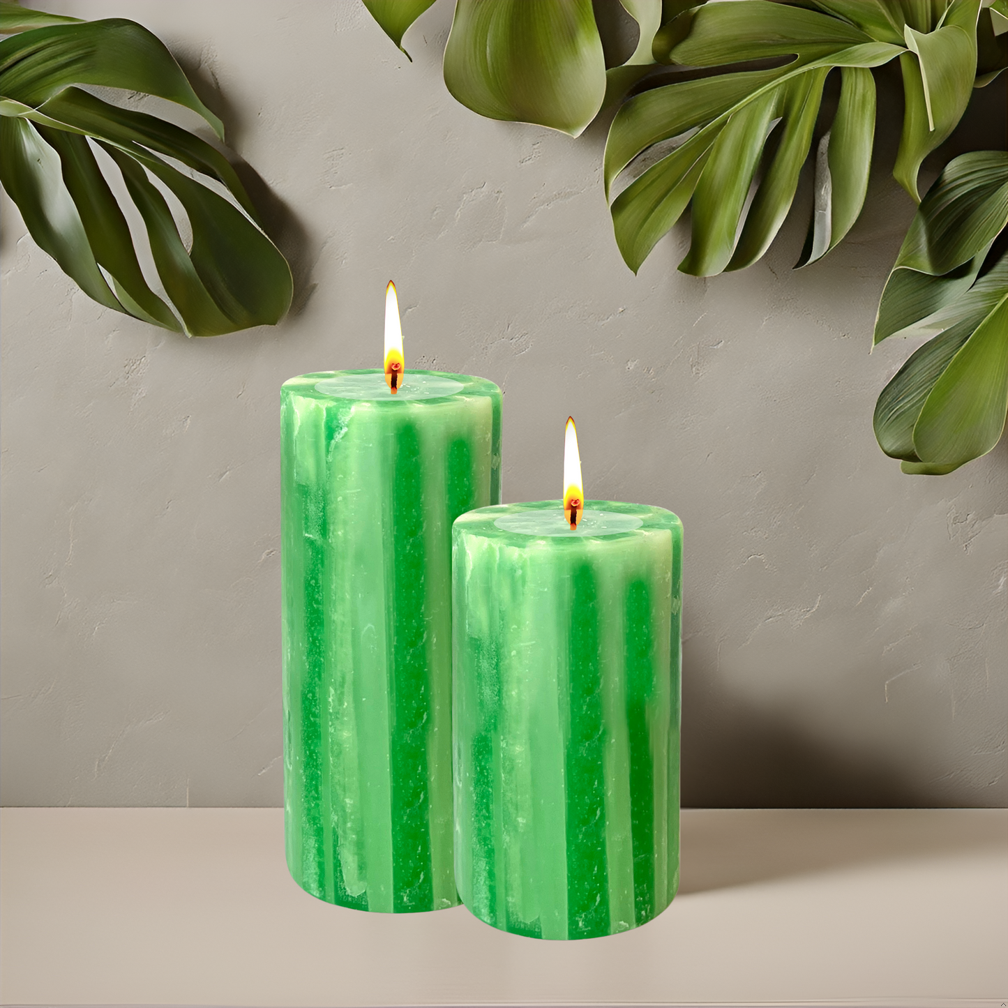 Marble Finish Pillar Candle Set– Green