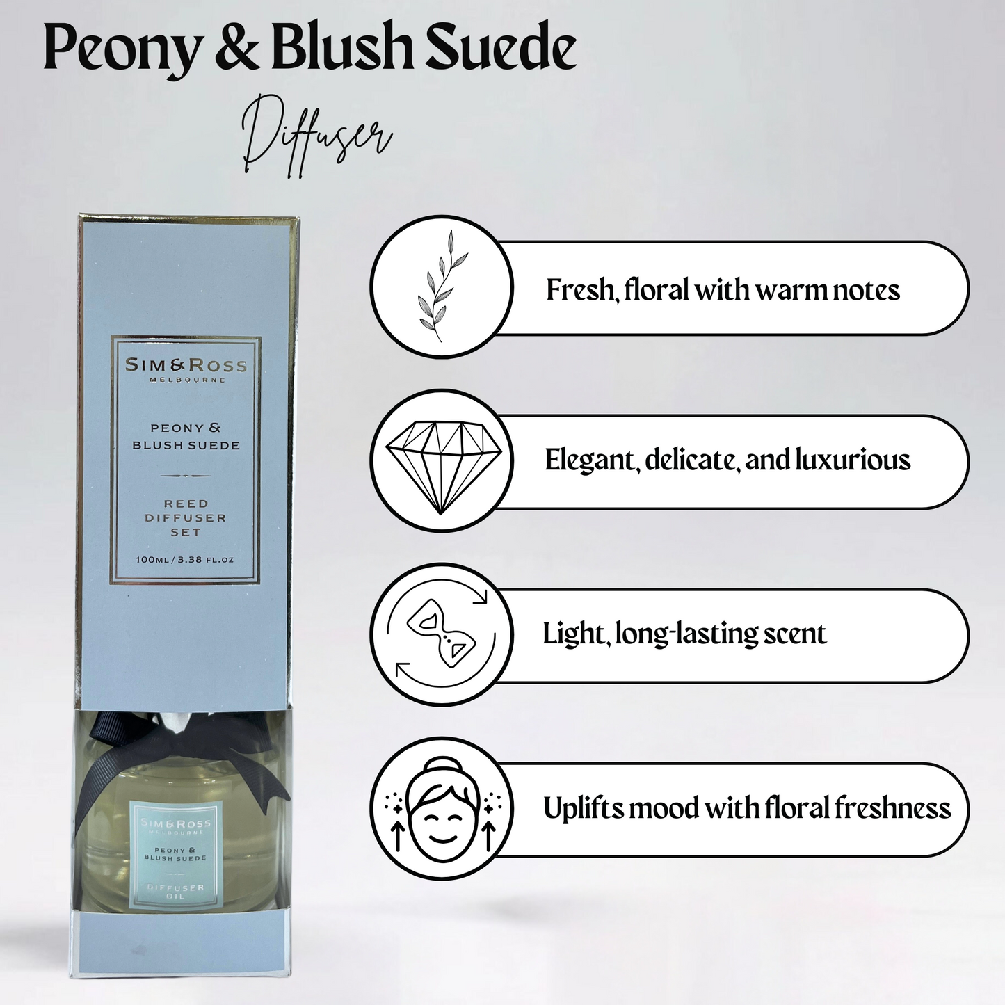 Reed Diffuser Set 100ml- Peony & Blush Suede