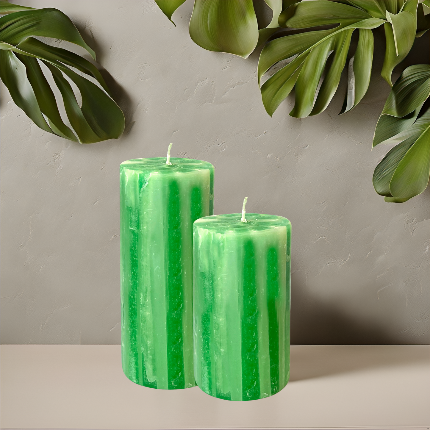 Marble Finish Pillar Candle Set– Green