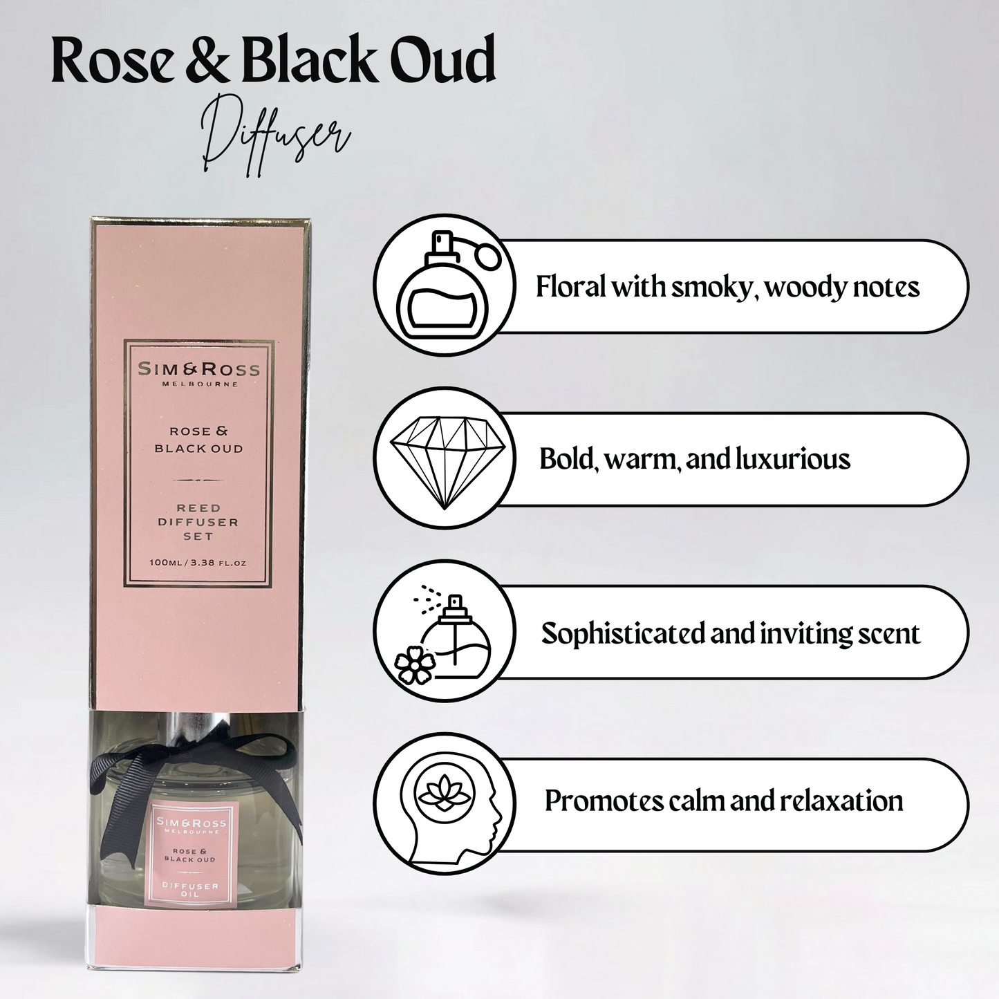Reed Diffuser Set 100ml- Rose & Black Oud