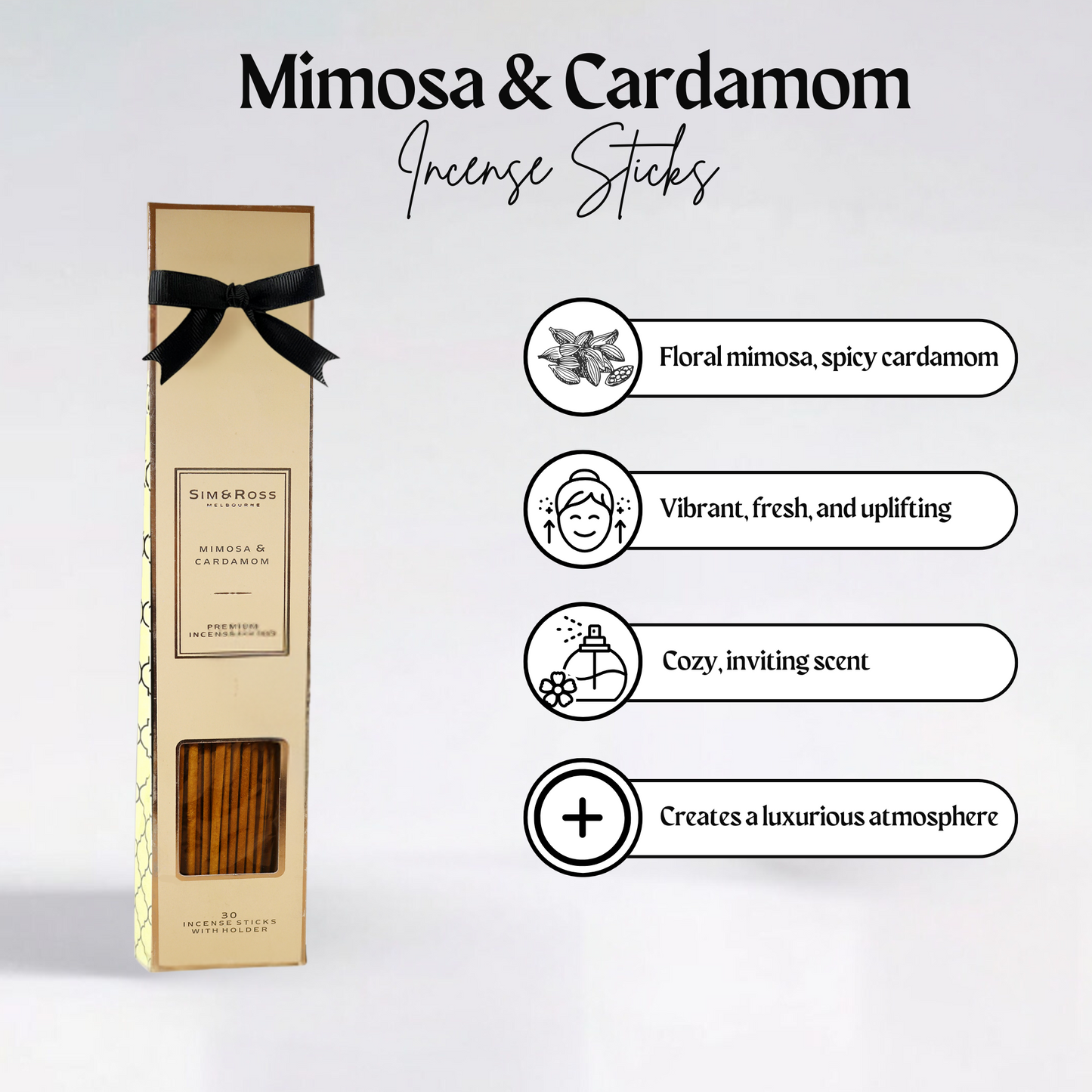 Incense Sticks with Holder- Mimosa & Cardamom (Pack of 2)