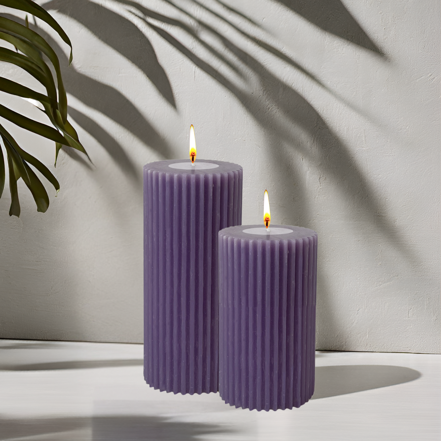 Ribbed Pillar Candle Set– Lavender