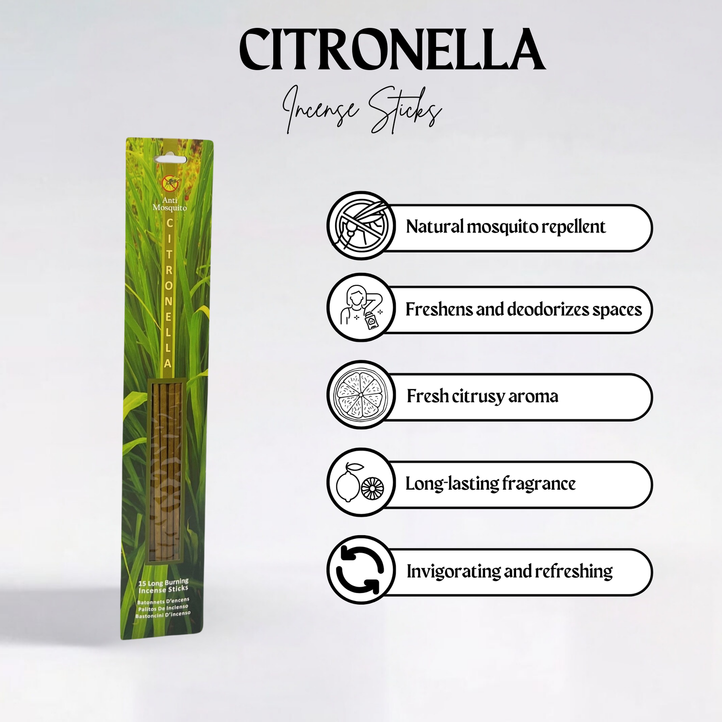 Citronella Anti-Mosquito Incense Sticks (16-Inch Long Sticks)
