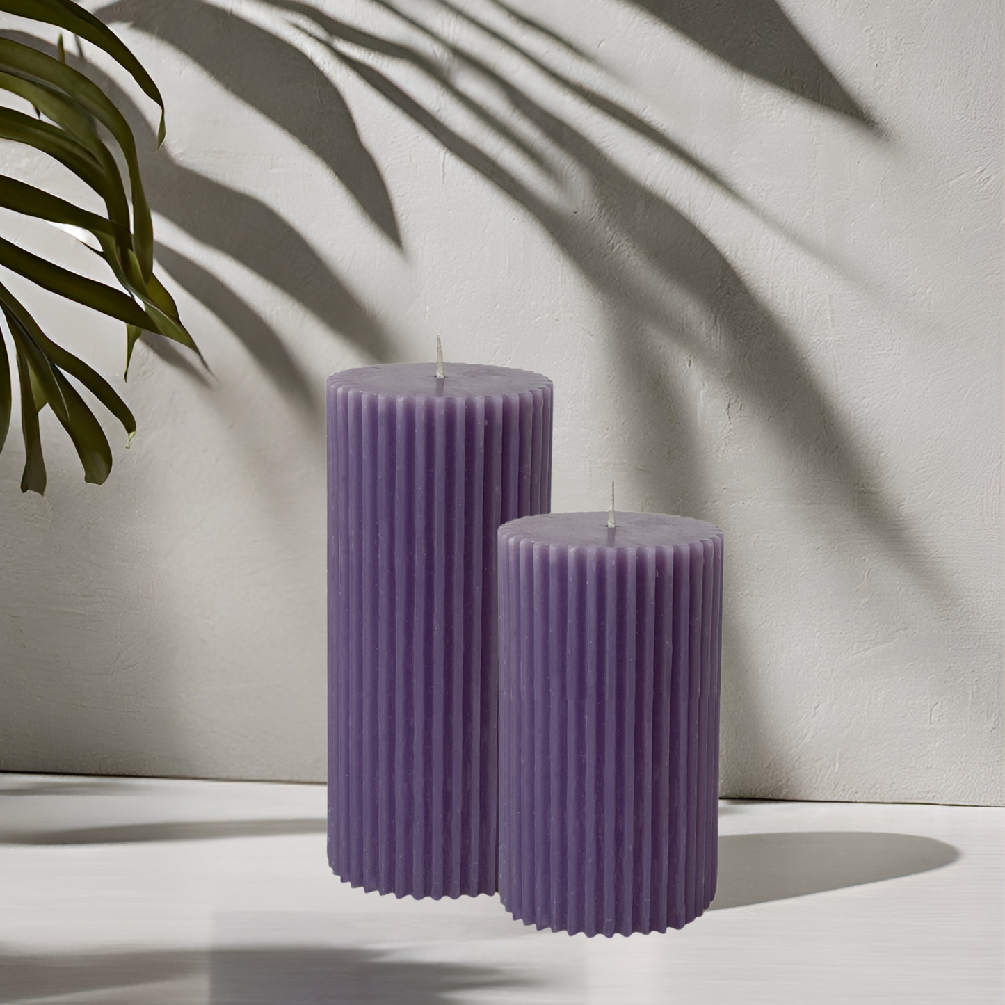 Ribbed Pillar Candle Set– Lavender