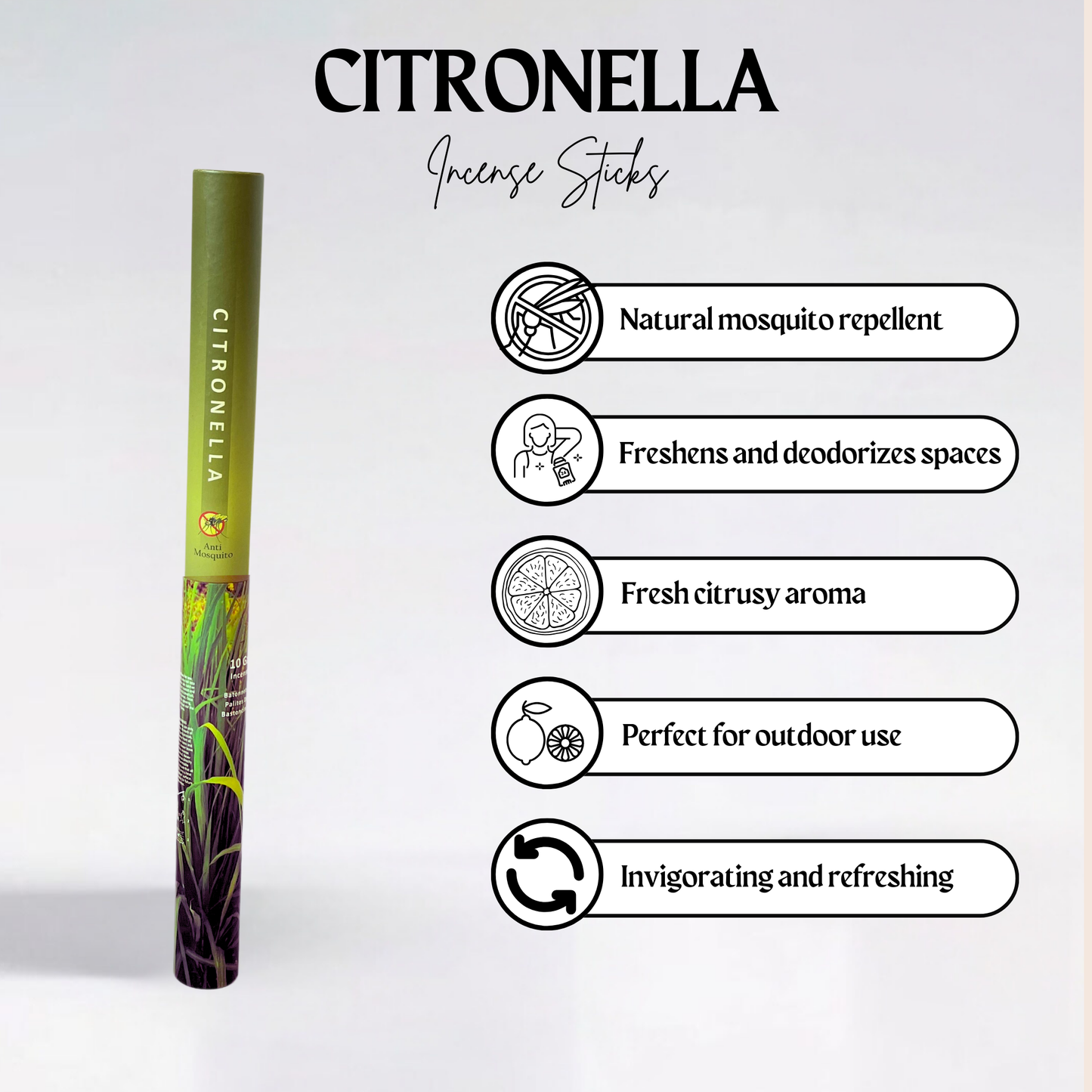 Citronella Anti-Mosquito Incense Sticks (21-Inch Long Sticks)