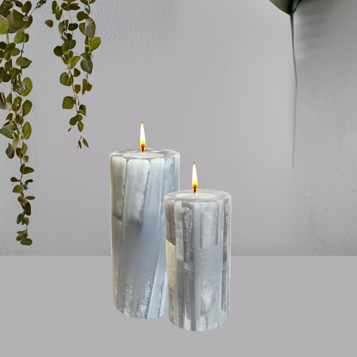 Marble Finish Pillar Candle Set– Grey