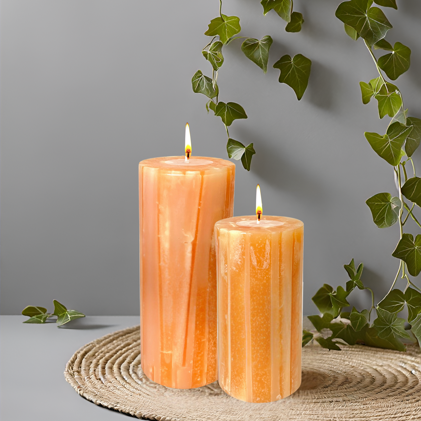 Marble Finish Pillar Candle Set– Orange