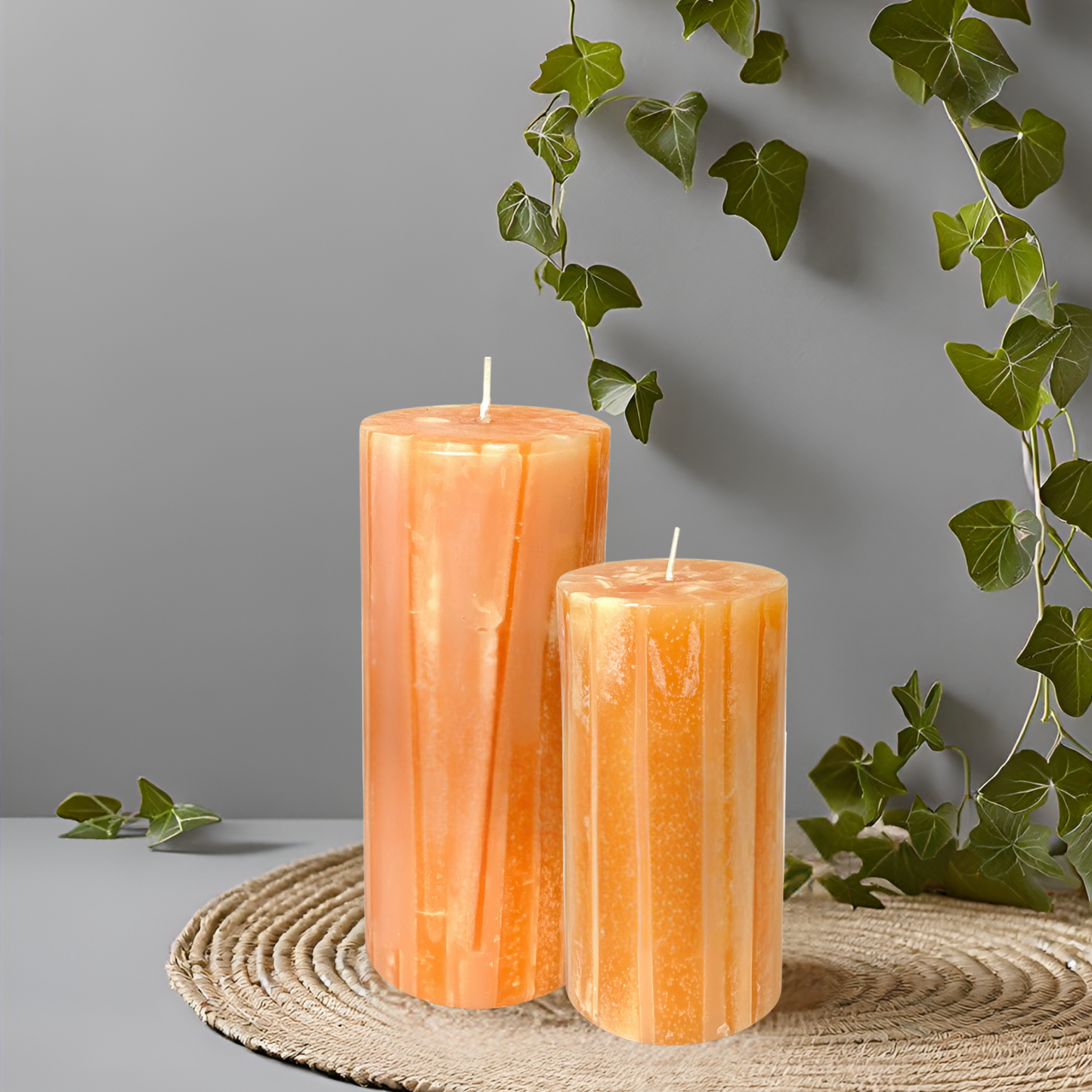 Marble Finish Pillar Candle Set– Orange