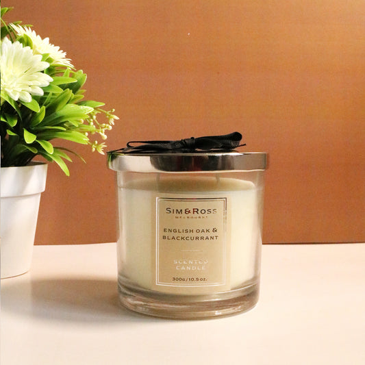 Scented Glass Candle (300g)- English Oak & Blackcurrant