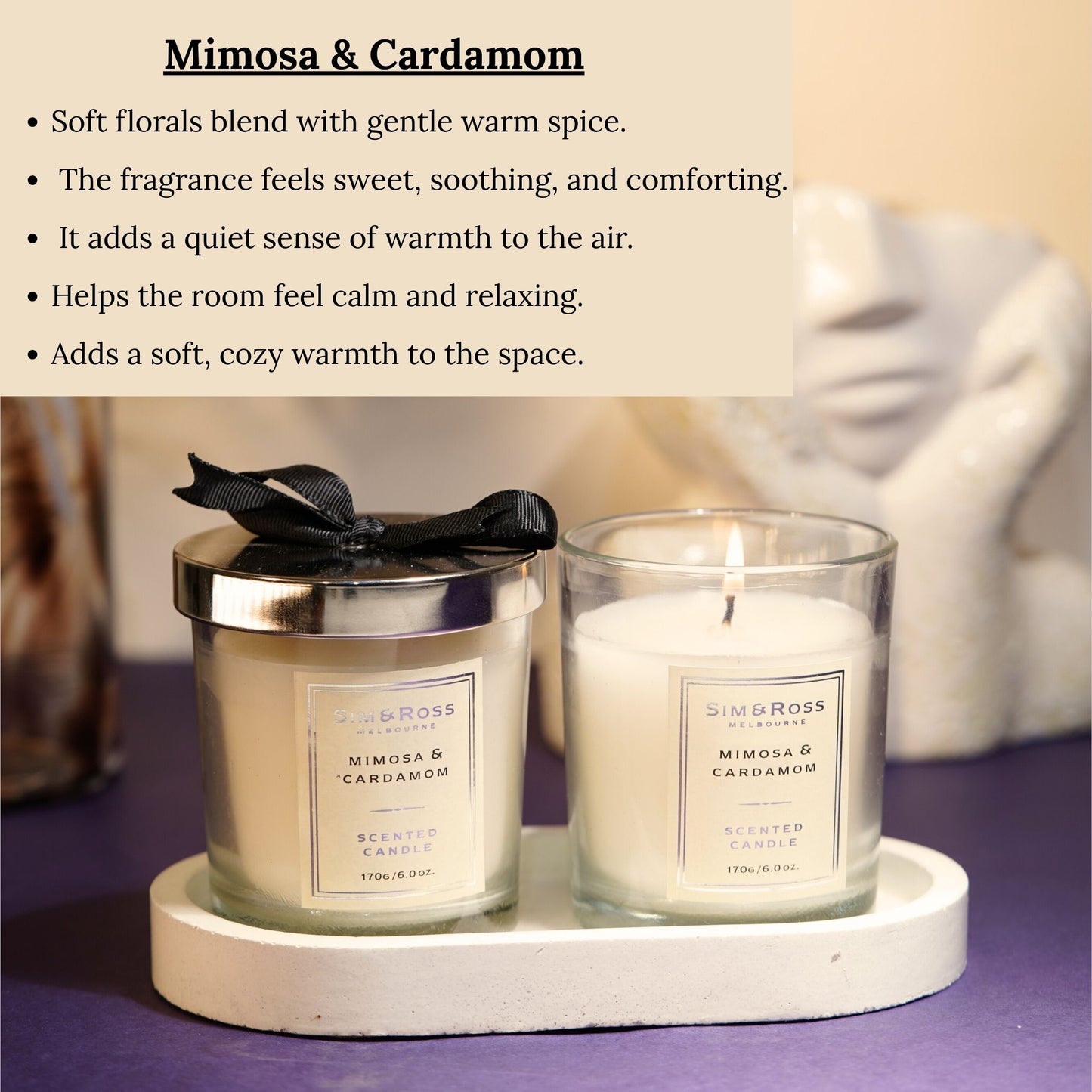 Scented Glass Candle (170g)- Mimosa & Cardamom