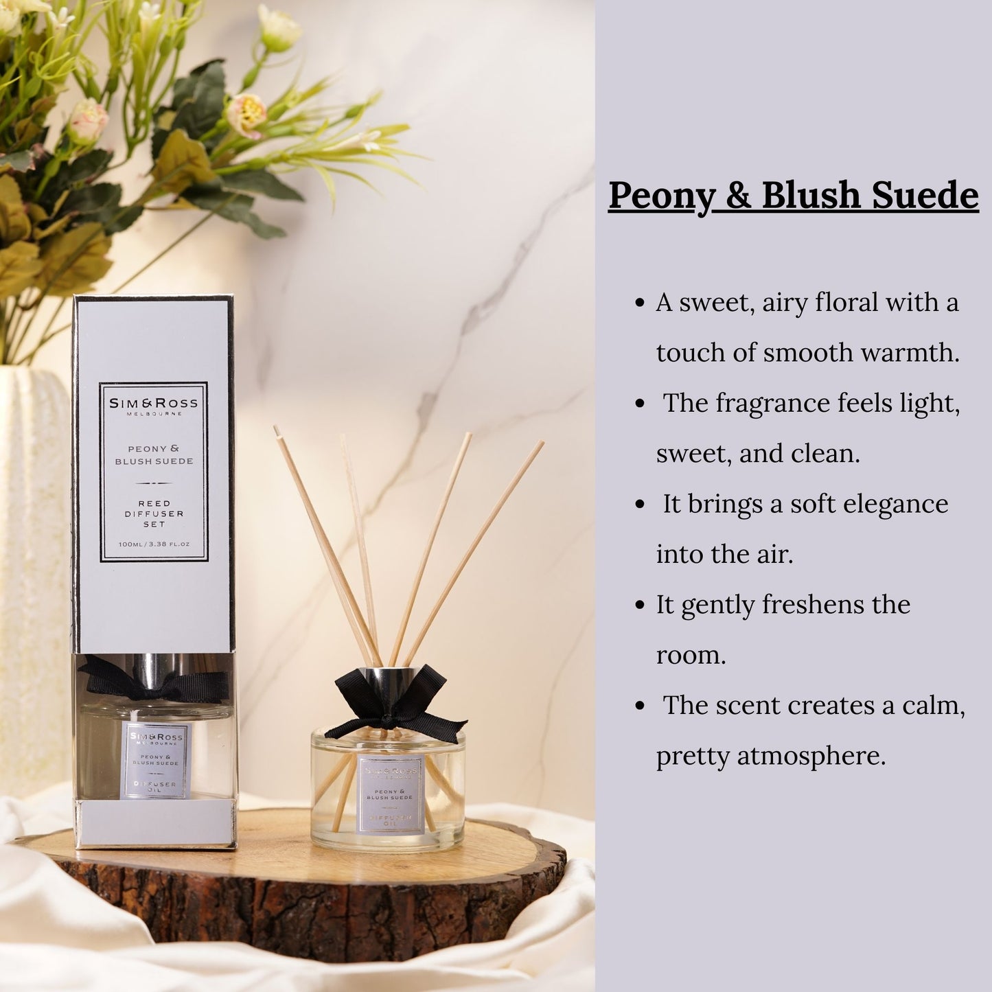 Reed Diffuser Set 100ml- Peony & Blush Suede