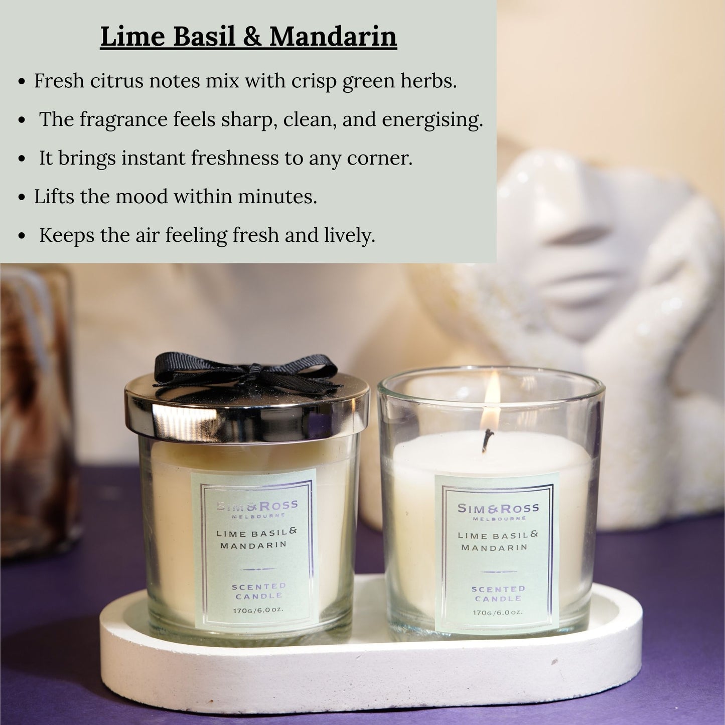 Scented Glass Candle (170g)- Lime Basil & Mandarin