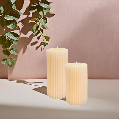 Ribbed Pillar Candle Set– Cream