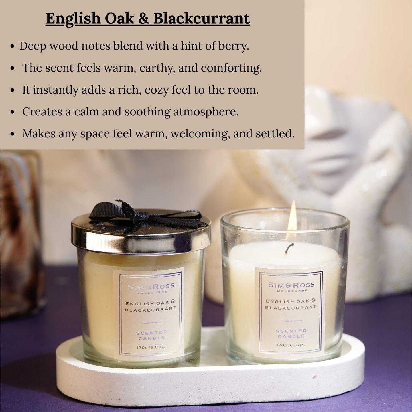 Scented Glass Candle (170g)- English Oak & Blackcurrant