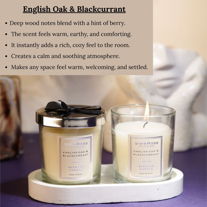 Scented Glass Candle (170g)- English Oak & Blackcurrant