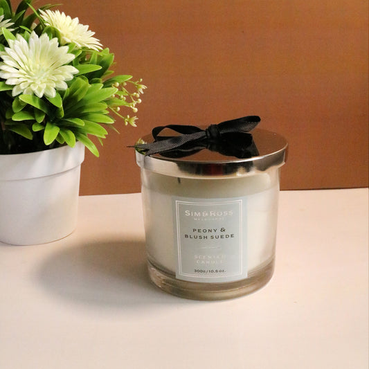 Scented Glass Candle (300g)- Peony & Blush Suede