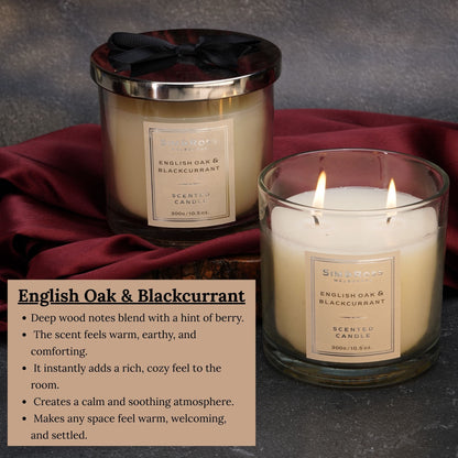 Scented Glass Candle (300g)- English Oak & Blackcurrant