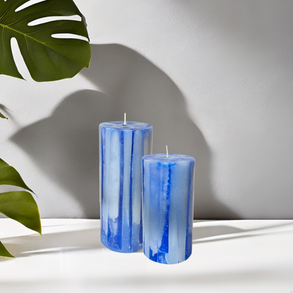 Marble Finish Pillar Candle Set– Blue