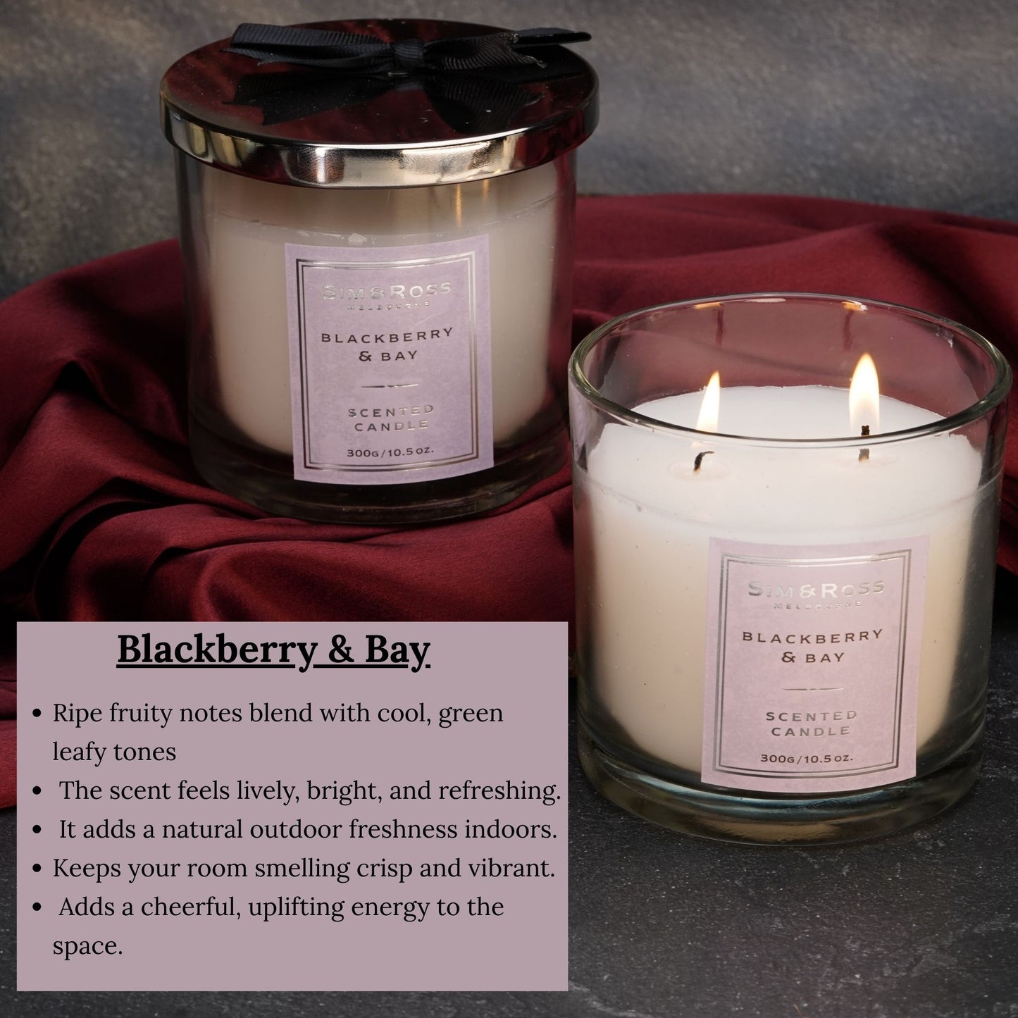 Scented Glass Candle (300g)- Blackberry & Bay