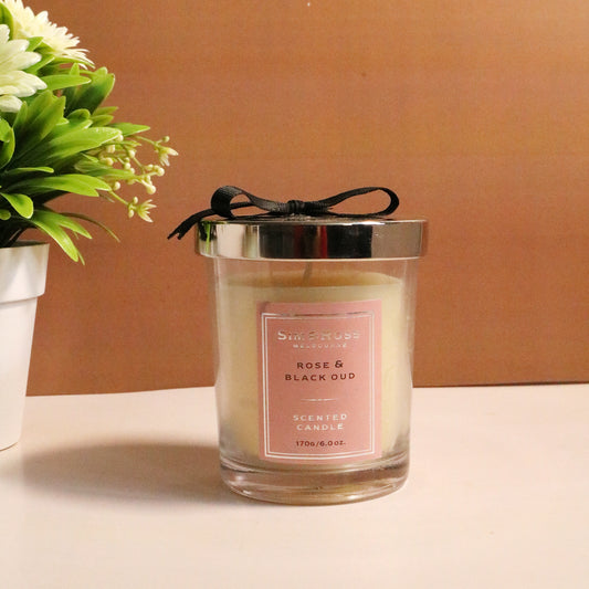 Scented Glass Candle (170g)- Rose & Black Oud