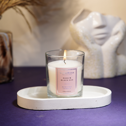 Scented Glass Candle (170g)- Rose & Black Oud