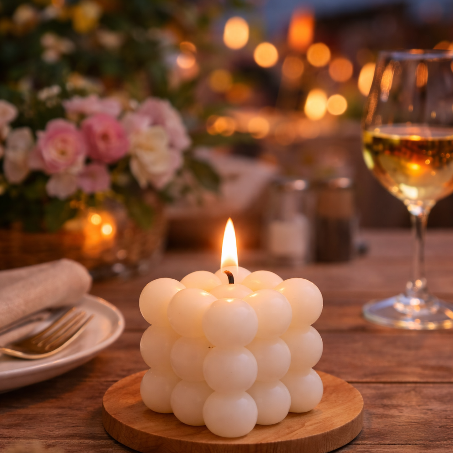 Bubble Candle Set of 2- Cream