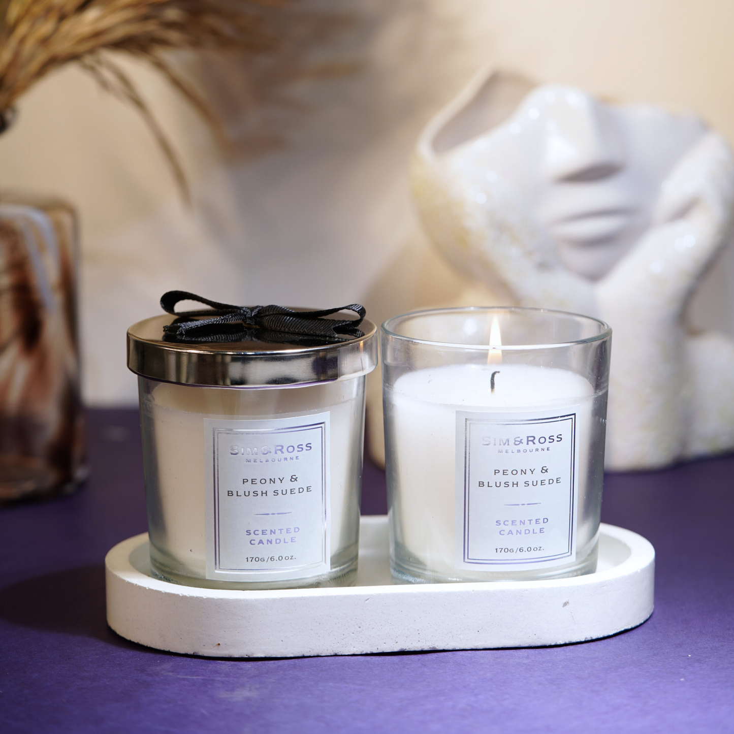 Scented Glass Candle (170g)- Peony & Blush Suede