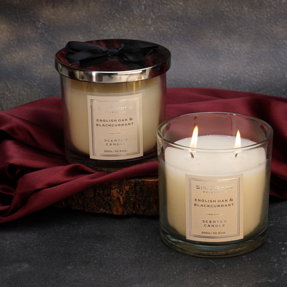 Scented Glass Candle (300g)- English Oak & Blackcurrant