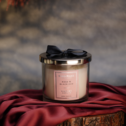 Scented Glass Candle (300g)- Rose & Black Oud