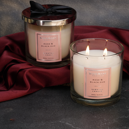 Scented Glass Candle (300g)- Rose & Black Oud
