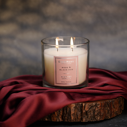 Scented Glass Candle (300g)- Rose & Black Oud