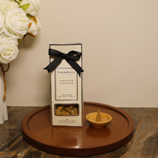 Incense Cones with Holder- Mimosa & Cardamom (Pack of 2)