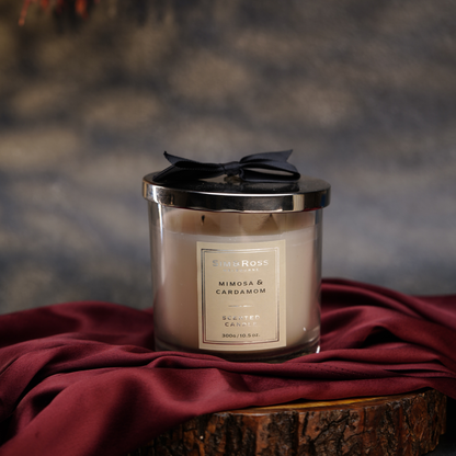 Scented Glass Candle (300g)- Mimosa & Cardamom