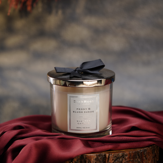 Scented Glass Candle (300g)- Peony & Blush Suede