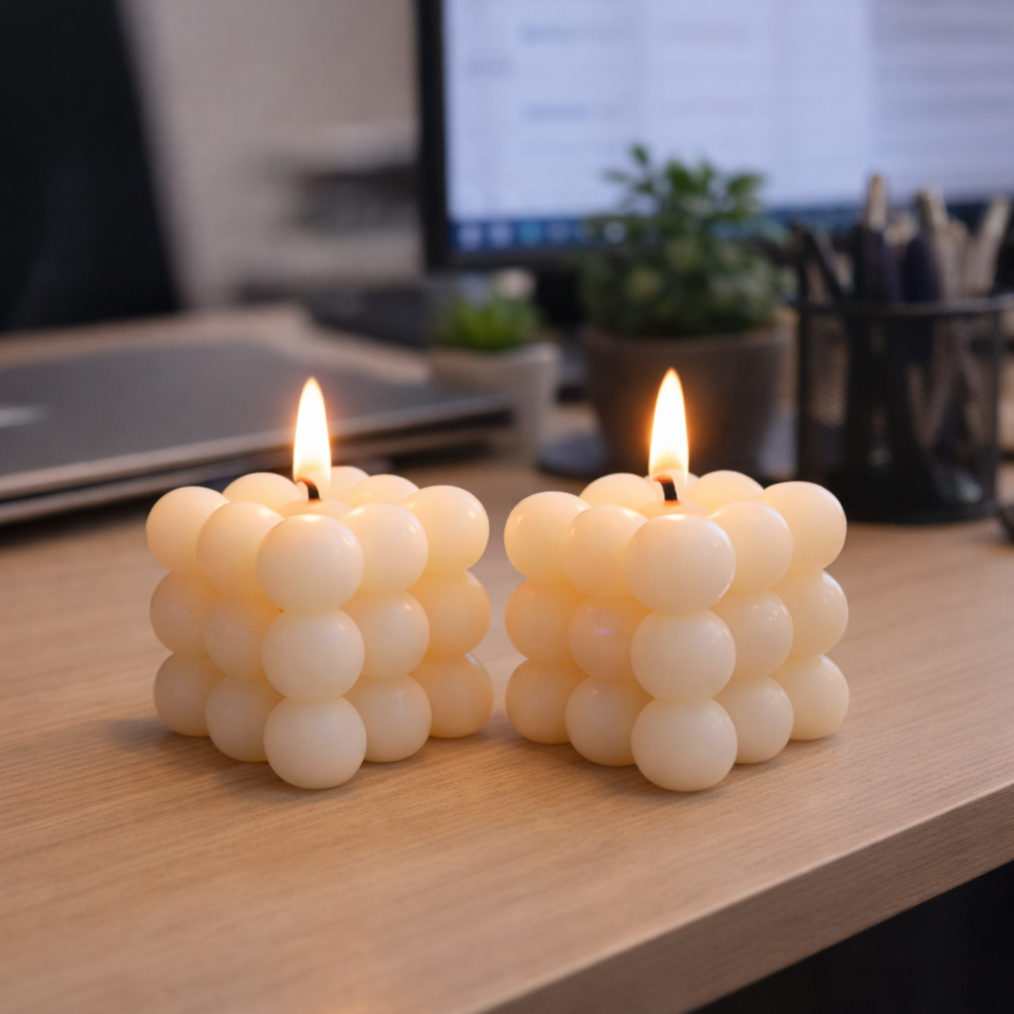Bubble Candle Set of 2- Cream