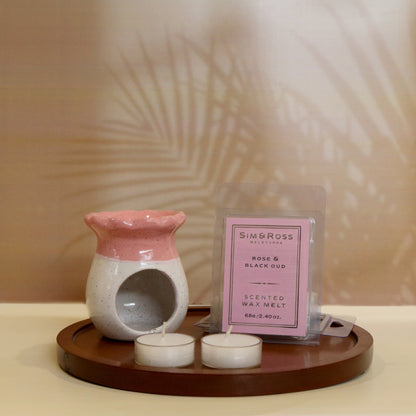 Ceramic Oil Burner Set- Ivory Rose