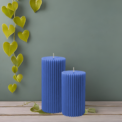 Ribbed Pillar Candle Set – Blue