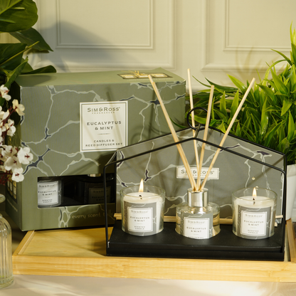 Sim & Ross Eucalyptus & Mint Fragrance Gift Set with Metal Stand
