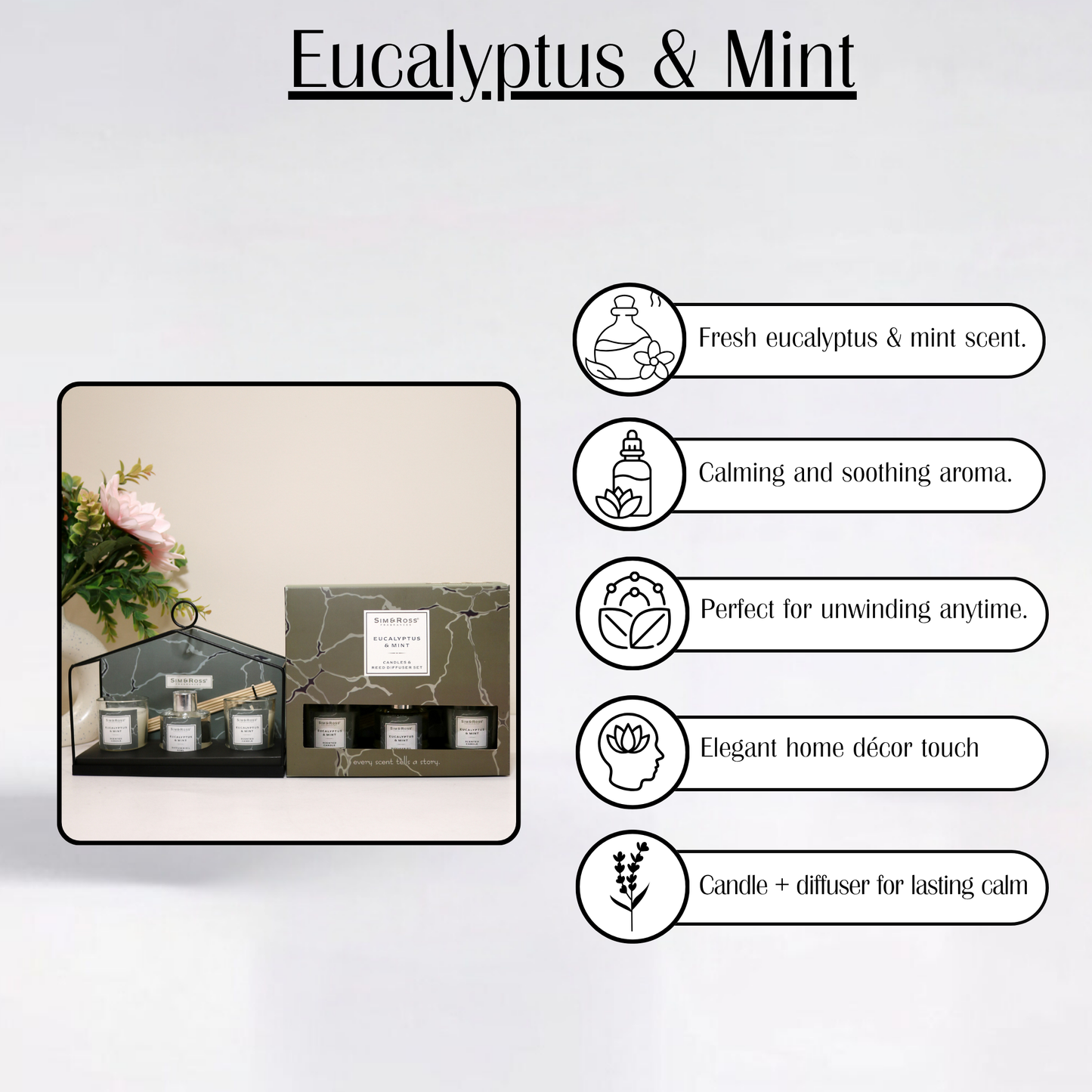 Sim & Ross Eucalyptus & Mint Fragrance Gift Set with Metal Stand