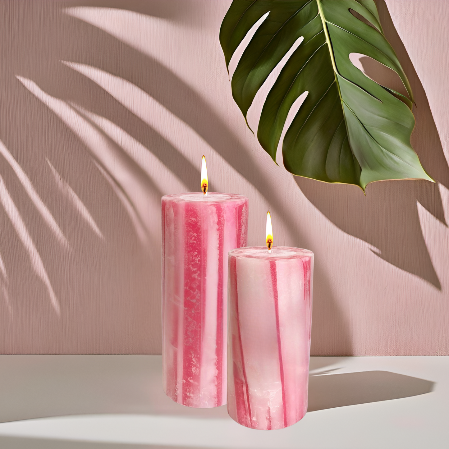 Marble Finish Pillar Candle Set– Pink